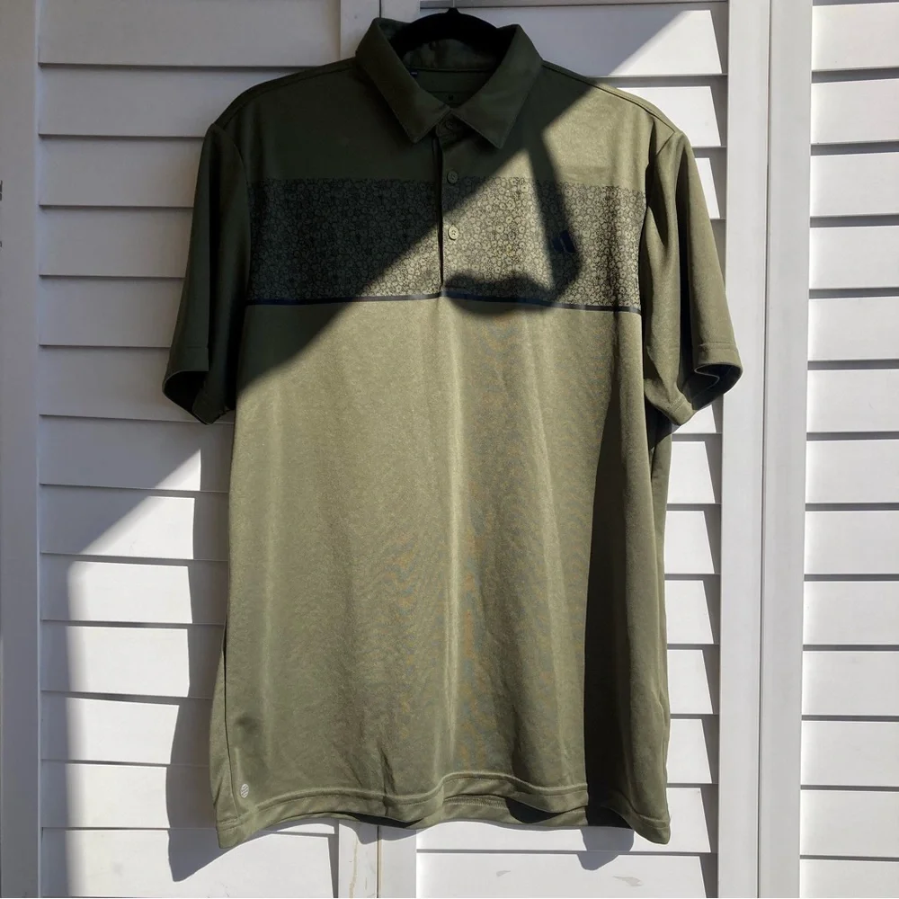 Adidas Olive Strata Chest Print Golf Polo Shirt | Men’s Size M